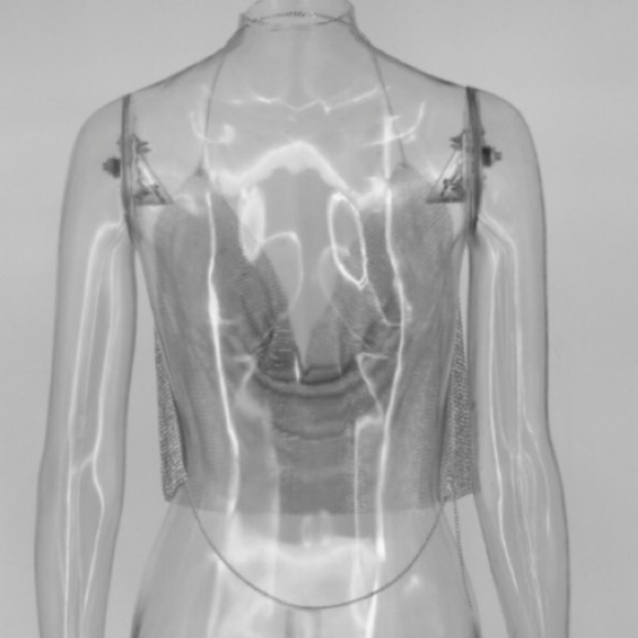 SOLD silver metal halter top  tee - Picture 6 of 8